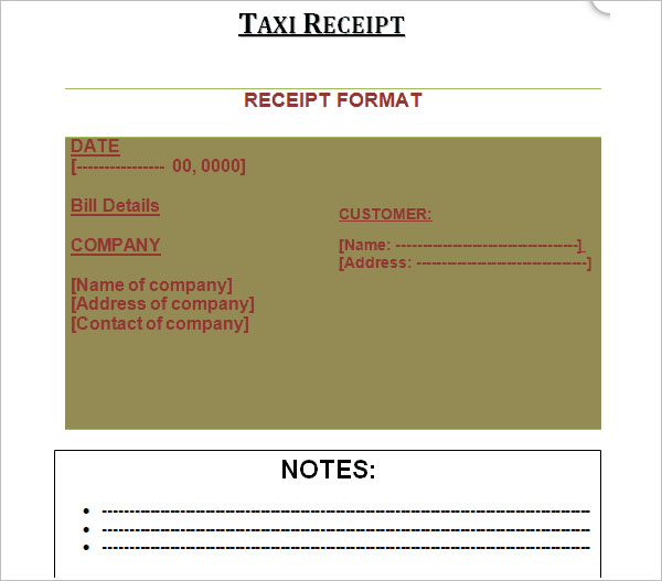 Taxi Payment Receipt Template