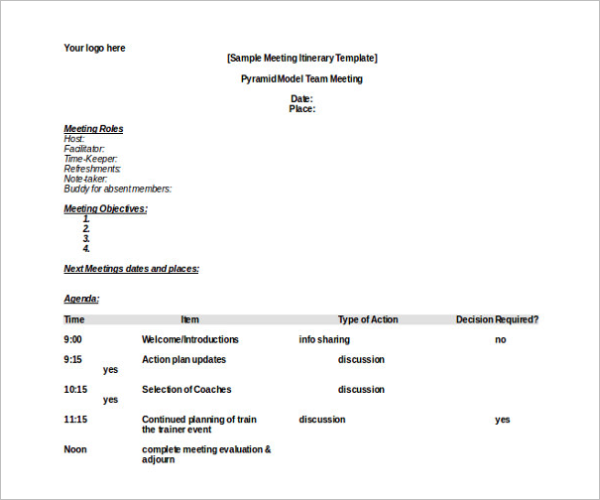 20+ Meeting Itinerary Templates Word, Excel Format Samples