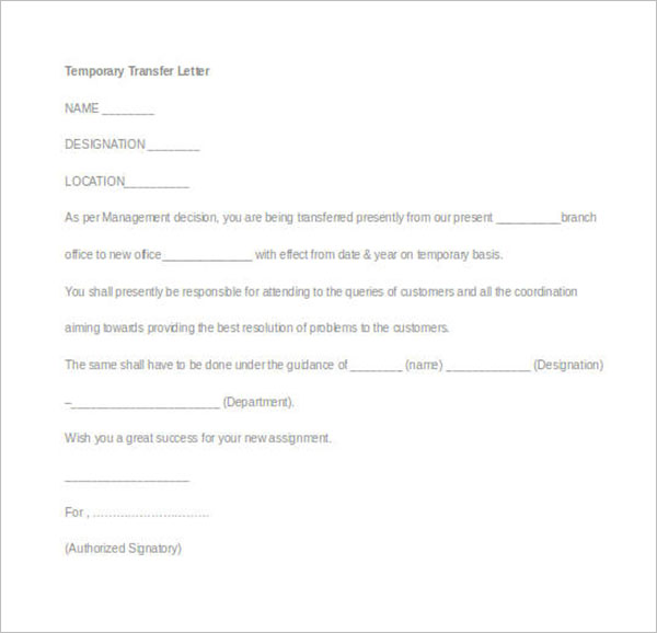 Temporary Transfer Letter Example