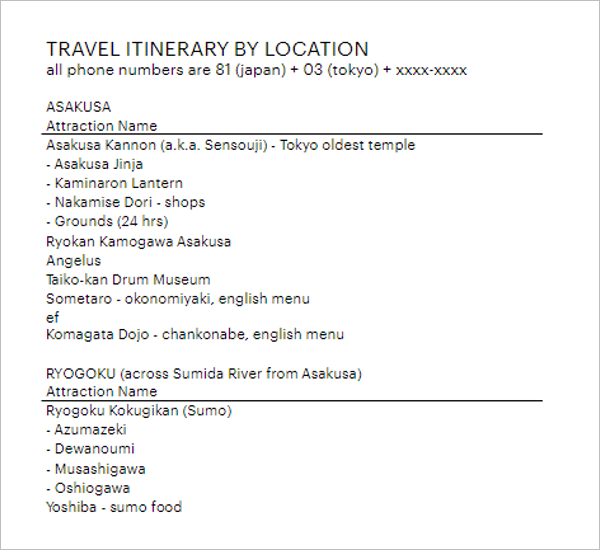Travel Itinerary Template Download