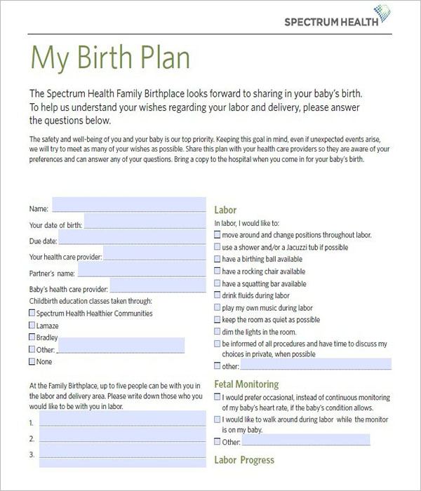 Birth Plan Template Doc