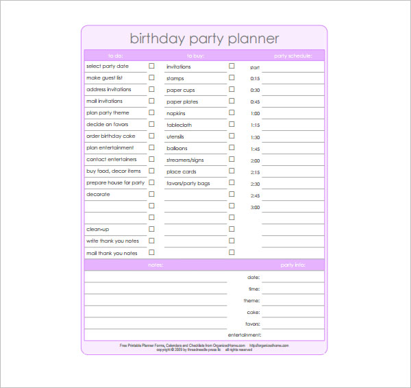 Birthday PartyÂ  Planning Template PDF