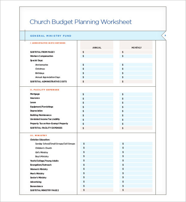 Church Construction Budget Template