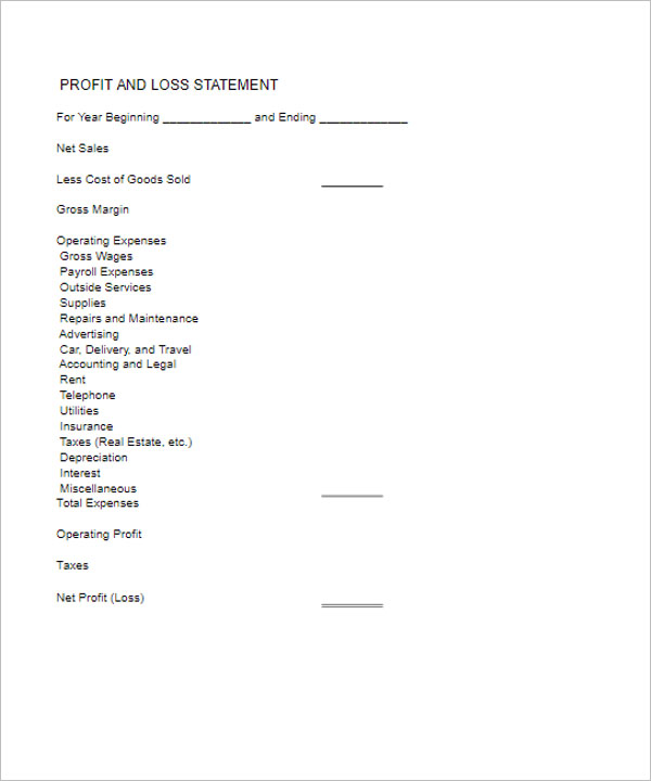 Example Template For Profit & Loss StatementÂ 