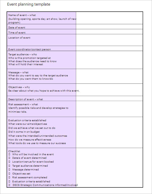Free Party Planning Template
