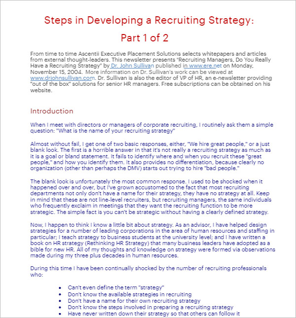 HR Recruiting Strategy Template