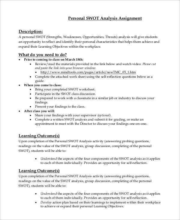 Personal SWOT Analysis Template PDF