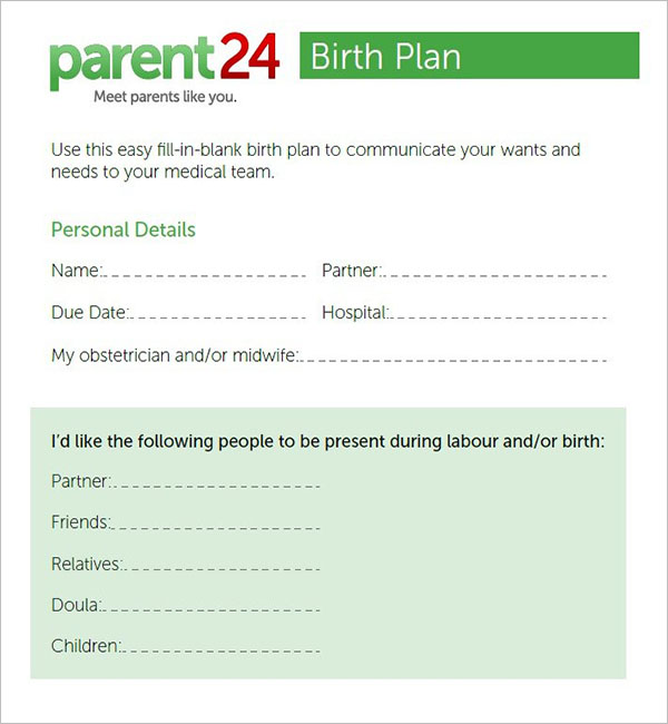 Printable Birth Plan Template