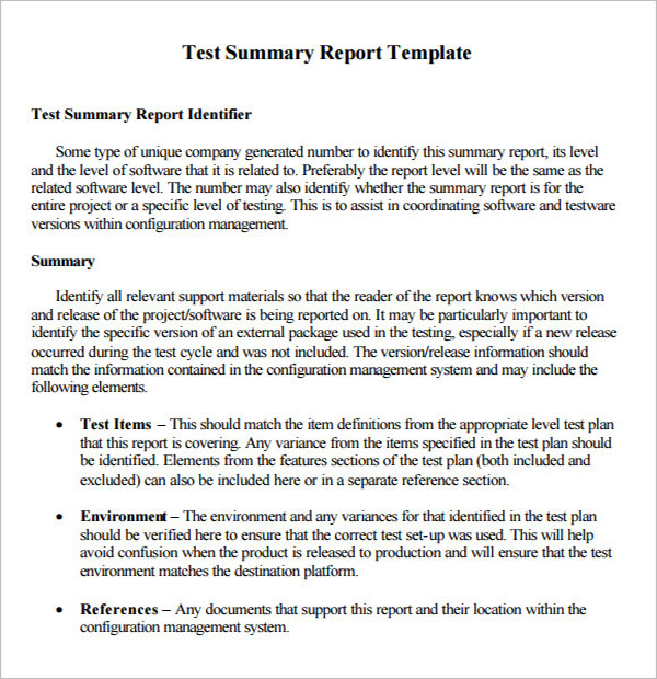 Summary Report Template Word