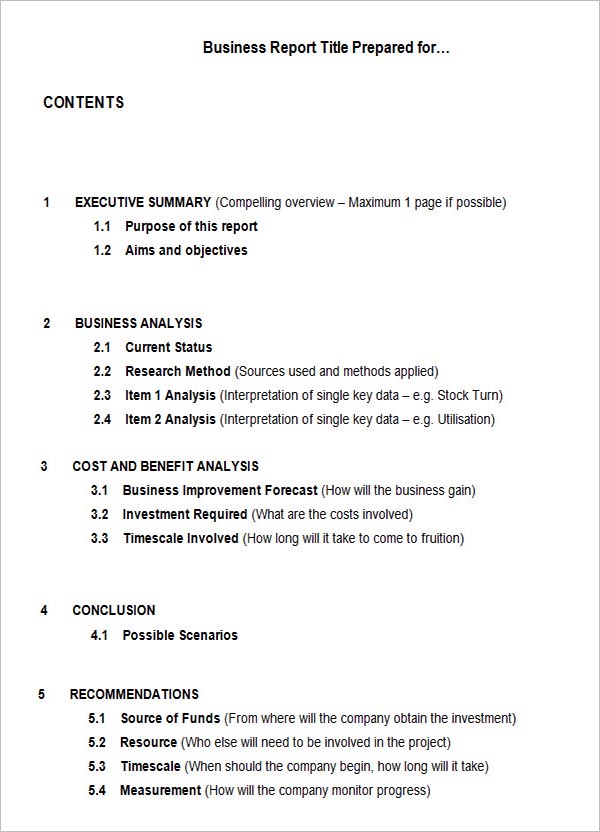 Business Analysis Report Template