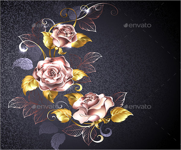 Flower Roses in Gold Background