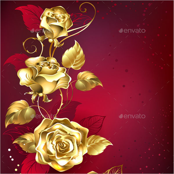 Gold Roses on Red Background