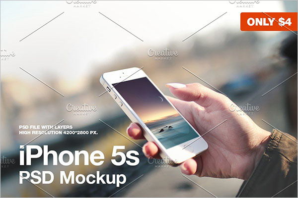iPhone 5s in hand PSD Mockup