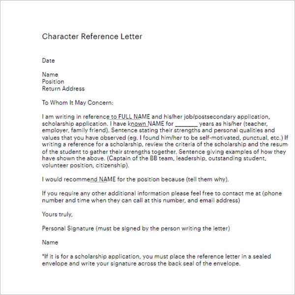 Character Reference Letter For A Friend