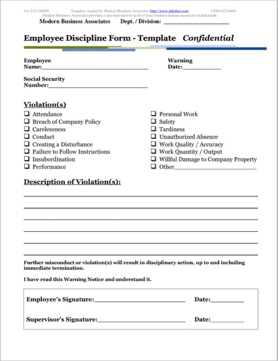 Creative Employee Write Up Form Templates