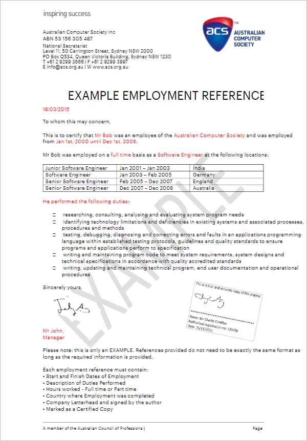 Employment Reference Letter For Visa Application