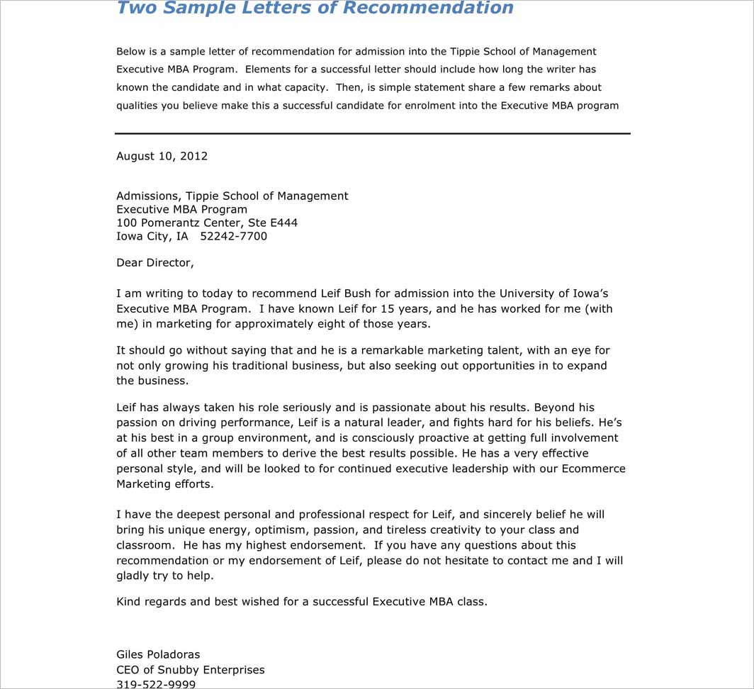 Sample Letter Of Recommendation