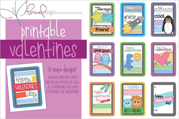 Kids Printable Valentines Postcard Design