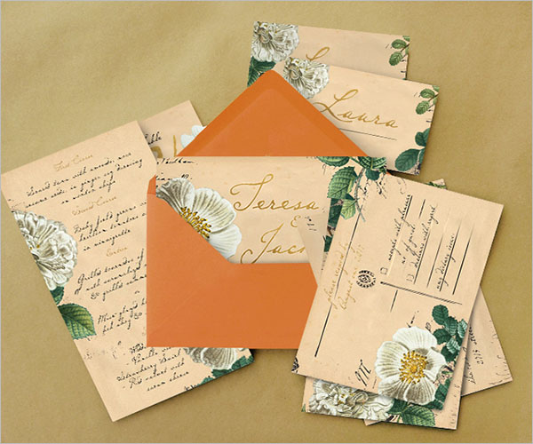  Vintage Floral Postcard Wedding Package 
