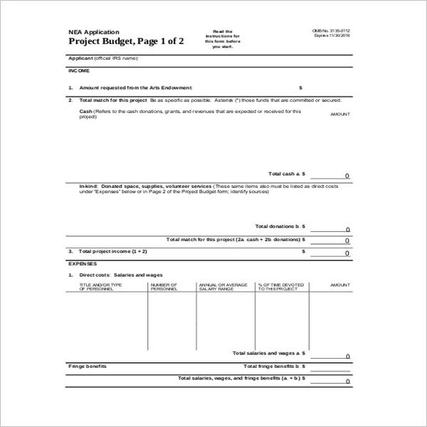 Business Project Budget Template