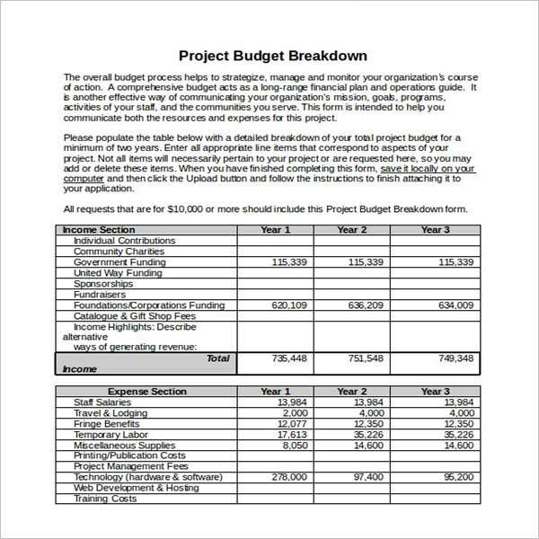 Editable Project Budget Template