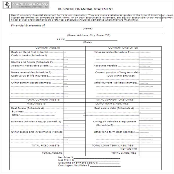 Business Income Statement Template Free Download