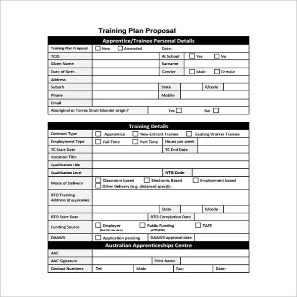 Proposed Training Proposal Template