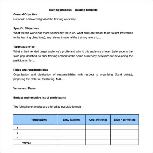 Training Proposal Template in Google Doc