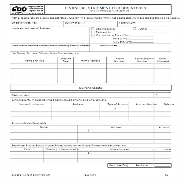 Weekly Business Income Statement Template