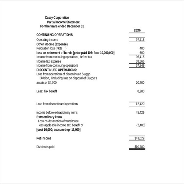 Blank Income Statement Template Free Download