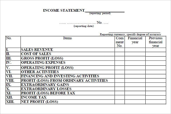 Blank Income Statement Word Template 