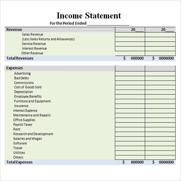 Company Blank Income Statement Template