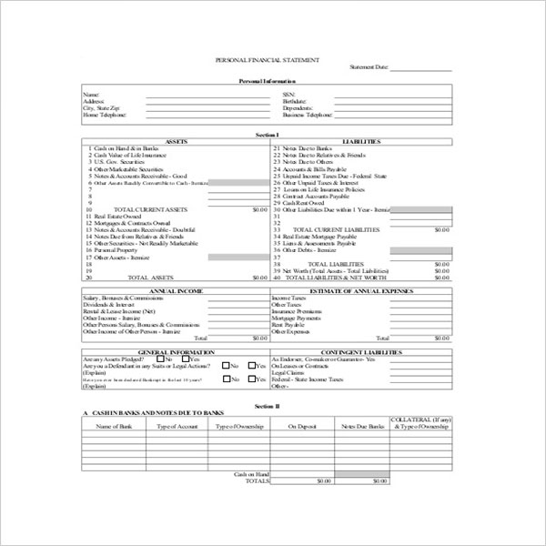 Personal Blank Income Statement Template