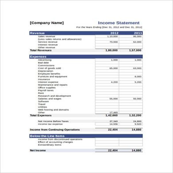 Simple Blank Income Statement Template