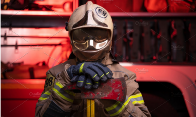 Image of man fireman in helmet