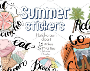 Summer Stickers Clipart Icons Kit