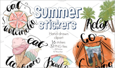 Summer Stickers Clipart Icons Kit || Icons Photos || CreativeTemplate