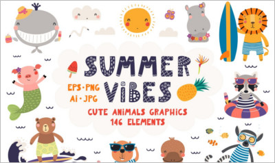 Summer Vibes Cute Animals Graphics - Free Download