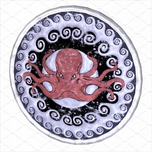 Octopus decorated shield-min