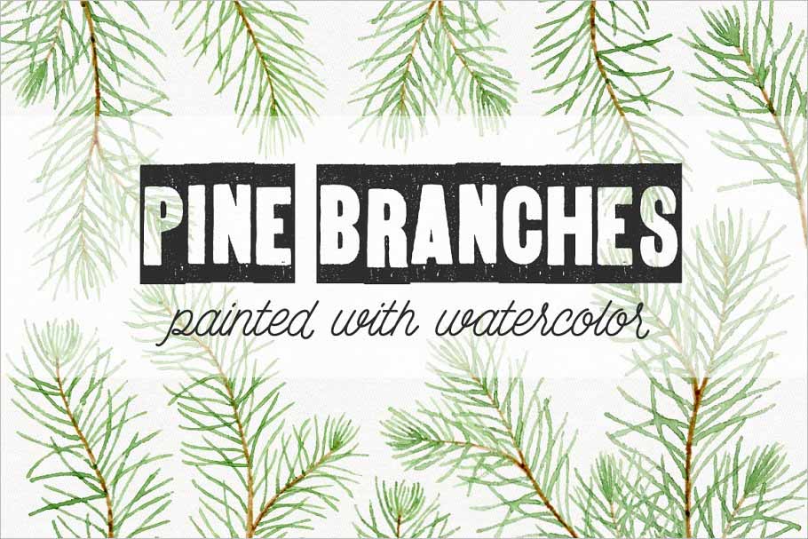 Watercolor Pine Branches