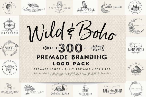 Wild and Boho Premade logo Bundle