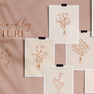 Floral Line Drawings Logo Elements