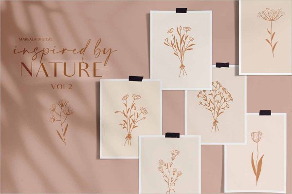 Floral Line Drawings Logo Elements